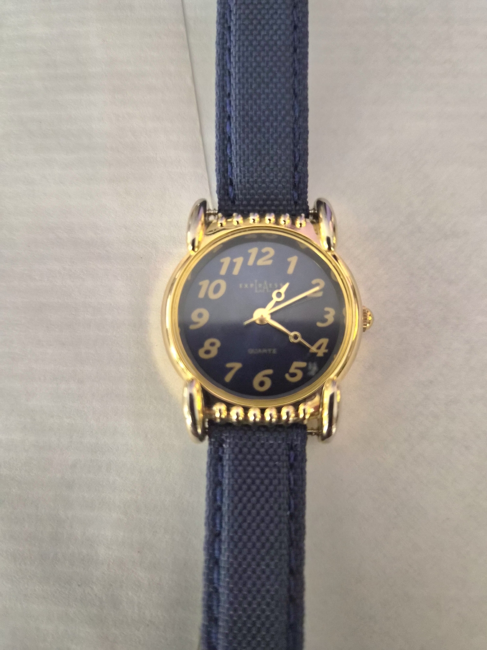 Express LA Blue Dial Gold-Tone Watch with Blue Canvas Strap Water Resistant